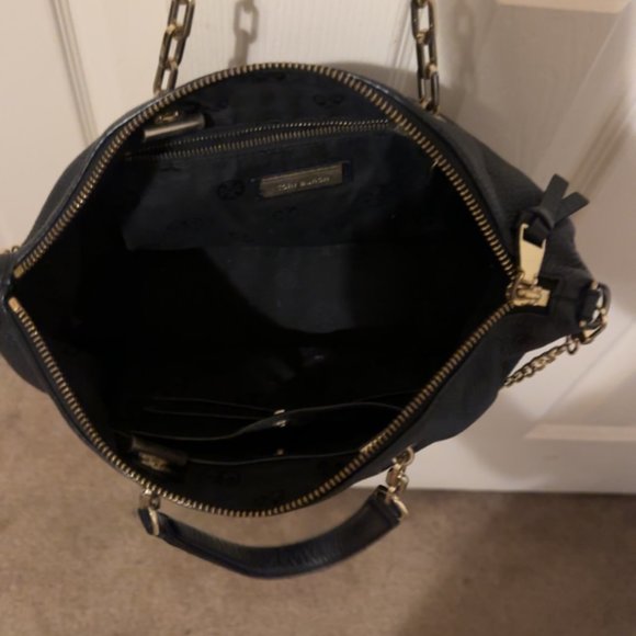 Tory Burch Handbag Pebbled Black Leather with Gold Chains - Picture 3 of 3